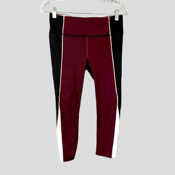 Athleta Velocity Stash Pocket Colorblock Capri Antique Burgundy Black size Small - Picture 4 of 14